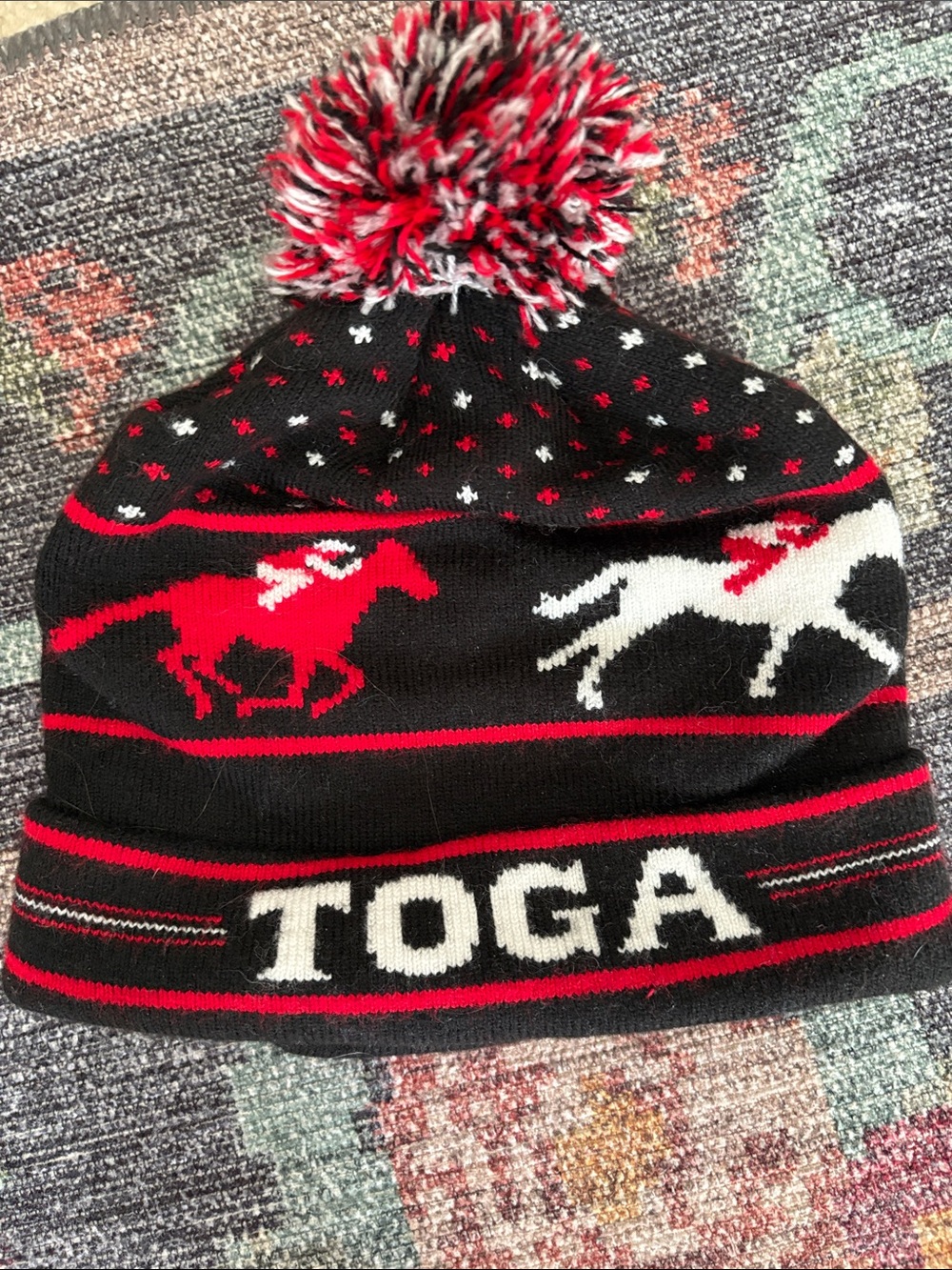 Saratoga TOGA Beanie Hat in Black, Red & White